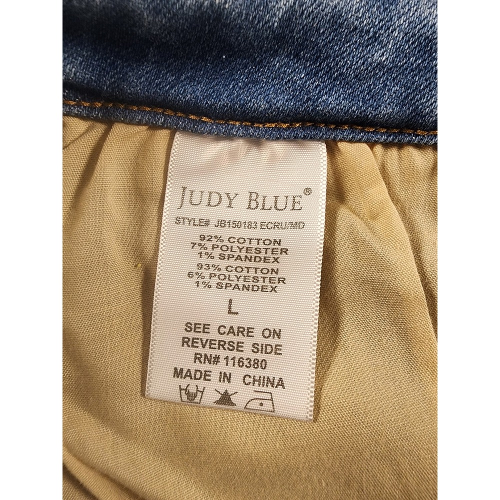 Judy Blue White Denim Shorts Womens L Colorblock Side Stripe 2 Tone Stretch Prep - Picture 8 of 9